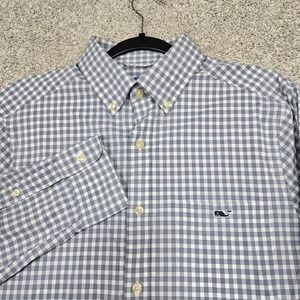 Vineyard Vines On The Go Performance‎ Shirt Men Small OTG Gray Gingham L/S